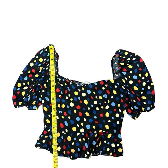 Reformation Black Blouse with Colorful Polka Dots - Picture 9 of 10